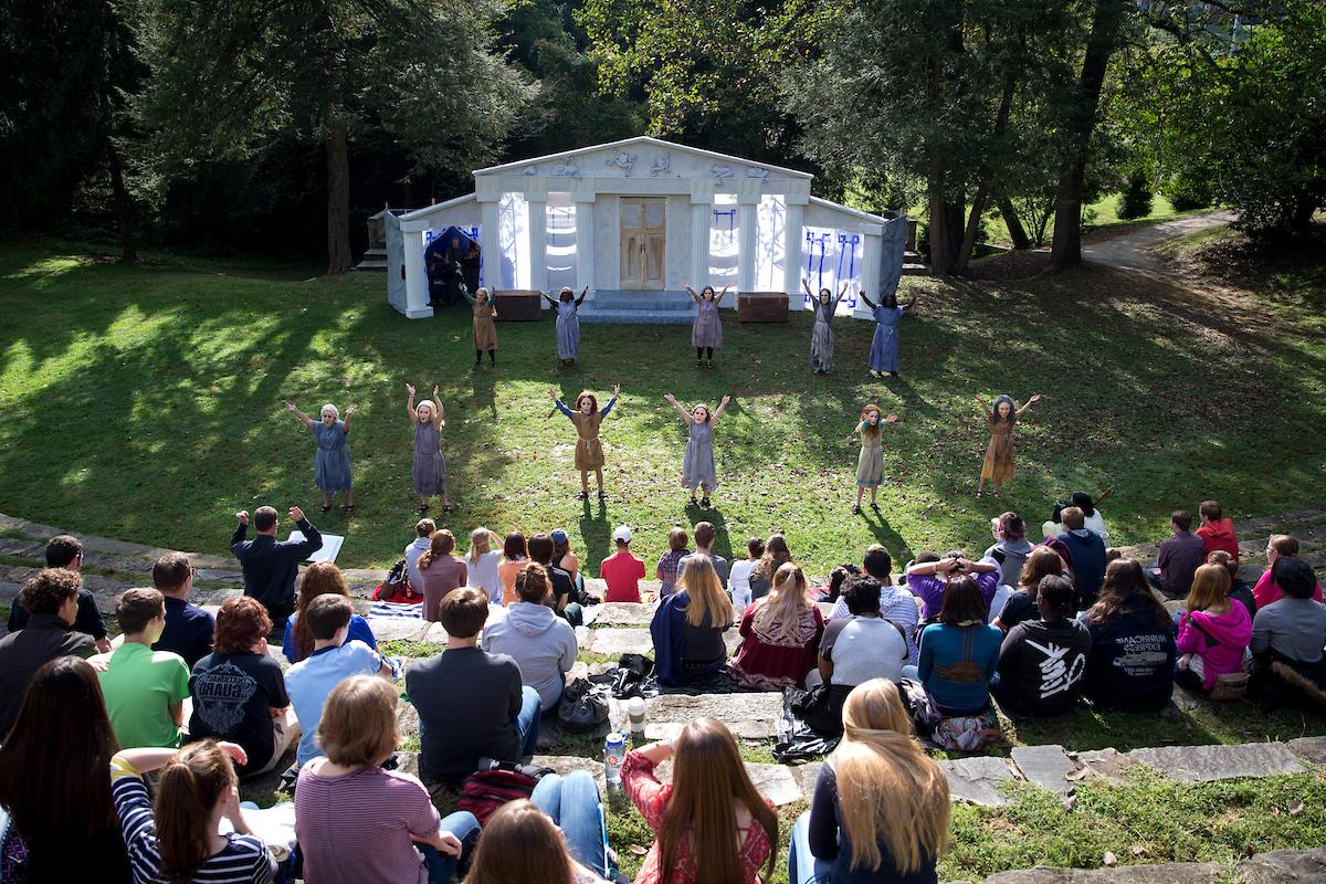 Students perform in the 2016 Greek Play, The Frogs