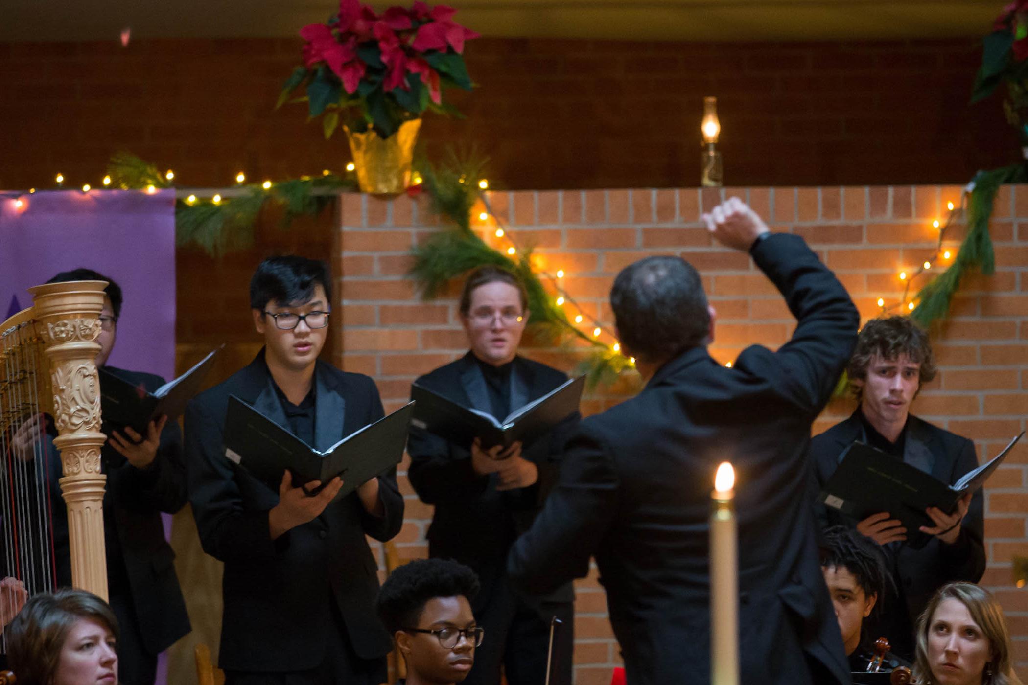 Male singers in chorale performance
